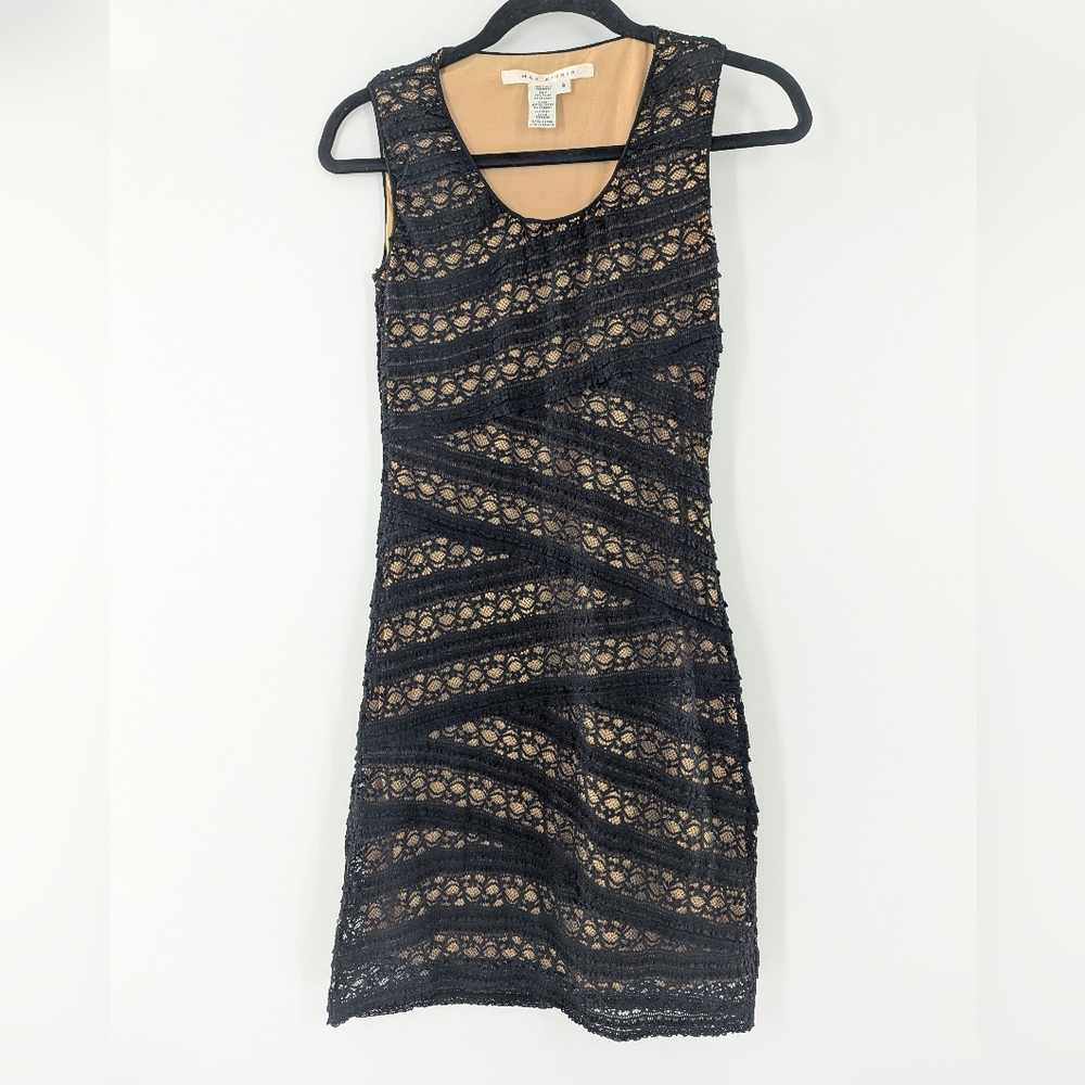 Max Studio Lace Tiered Mini Dress Sleeveless Bodycon Nude Sexy Black Small Party